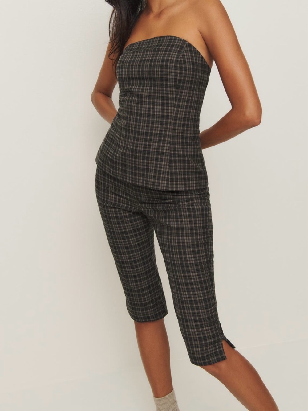 Reformation × Kacey Musgraves Steeplechase Plaid Strapless Top & Capri Pants Set